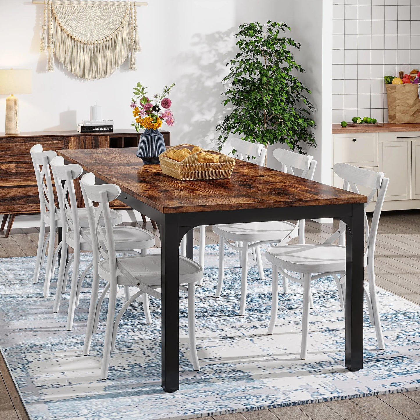 Tribesigns Dining Table for 6-8 People, 200cm Large Narrow Long Rectangular Kitchen Dinner Table, Rustic Wood Dining Table