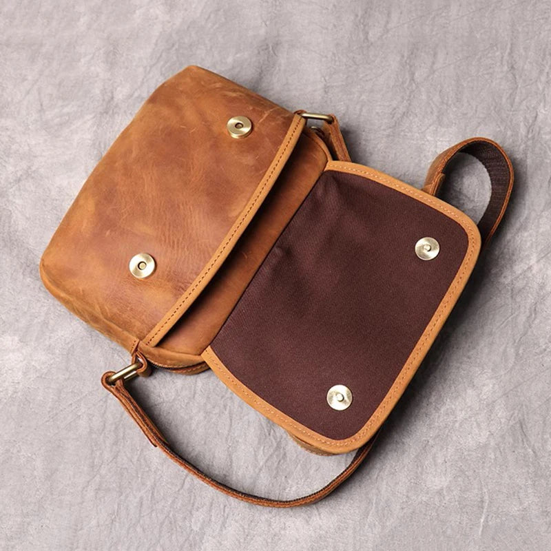 Real Leather Men's Shoulder Bag Vintage Daily Zipper Flap Phone Bag Man Simple Bag Crazy Horse Leather Retro Sling Ba
