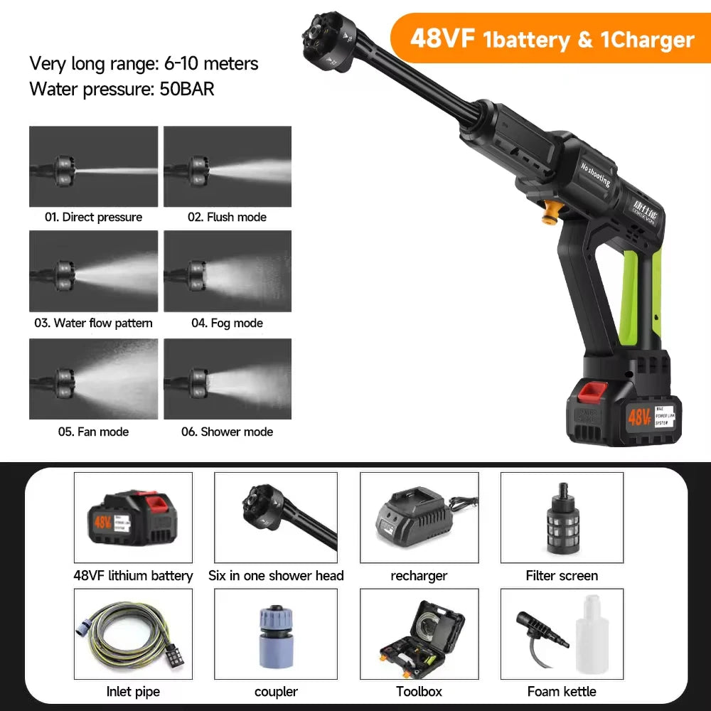 Wireless Electric Car Washer High Pressure Car Washing Machine with Lithium Battery Portable Water Gun Kit for Garden Watering