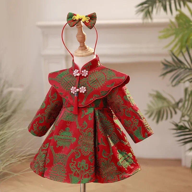 Baby Girl Clothing Children Flower Dress Outfits Birthday Baptism Elegant Kids Bow Boutique Party Red Ball Gown Toddler Clothes