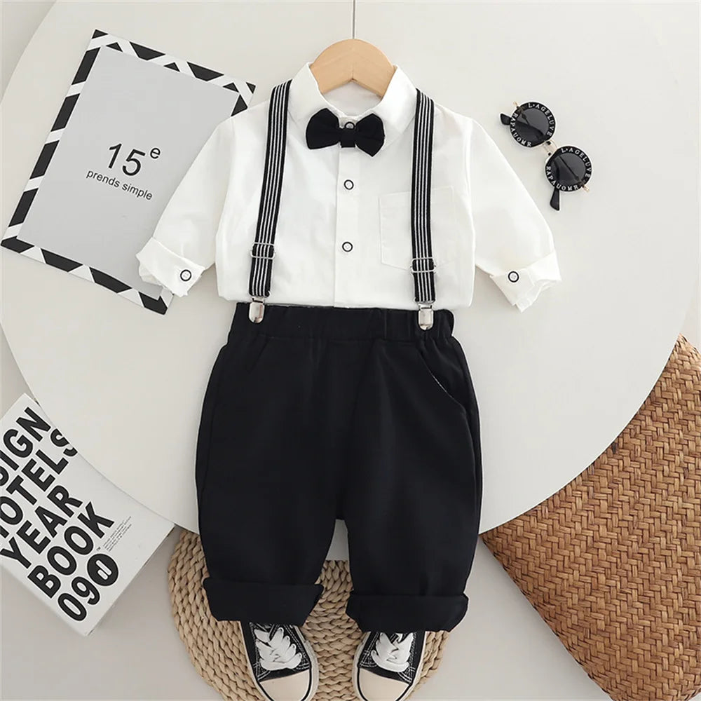 Boys Clothing Sets Autumn Gentleman Long Sleeve Shirts+ Pants 2Pcs Kids Clothes Set Newborn Boy Formal Clothing Outfit Party