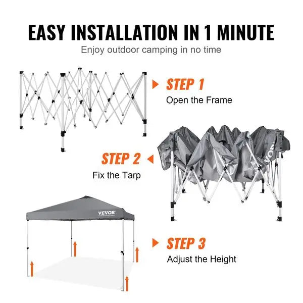 VEVOR Pop Up Canopy Tent, 10 x 10 ft, 250 D PU Silver Coated Tarp, with Portable Roller Bag and 4 Sandbags for Outdoor Party