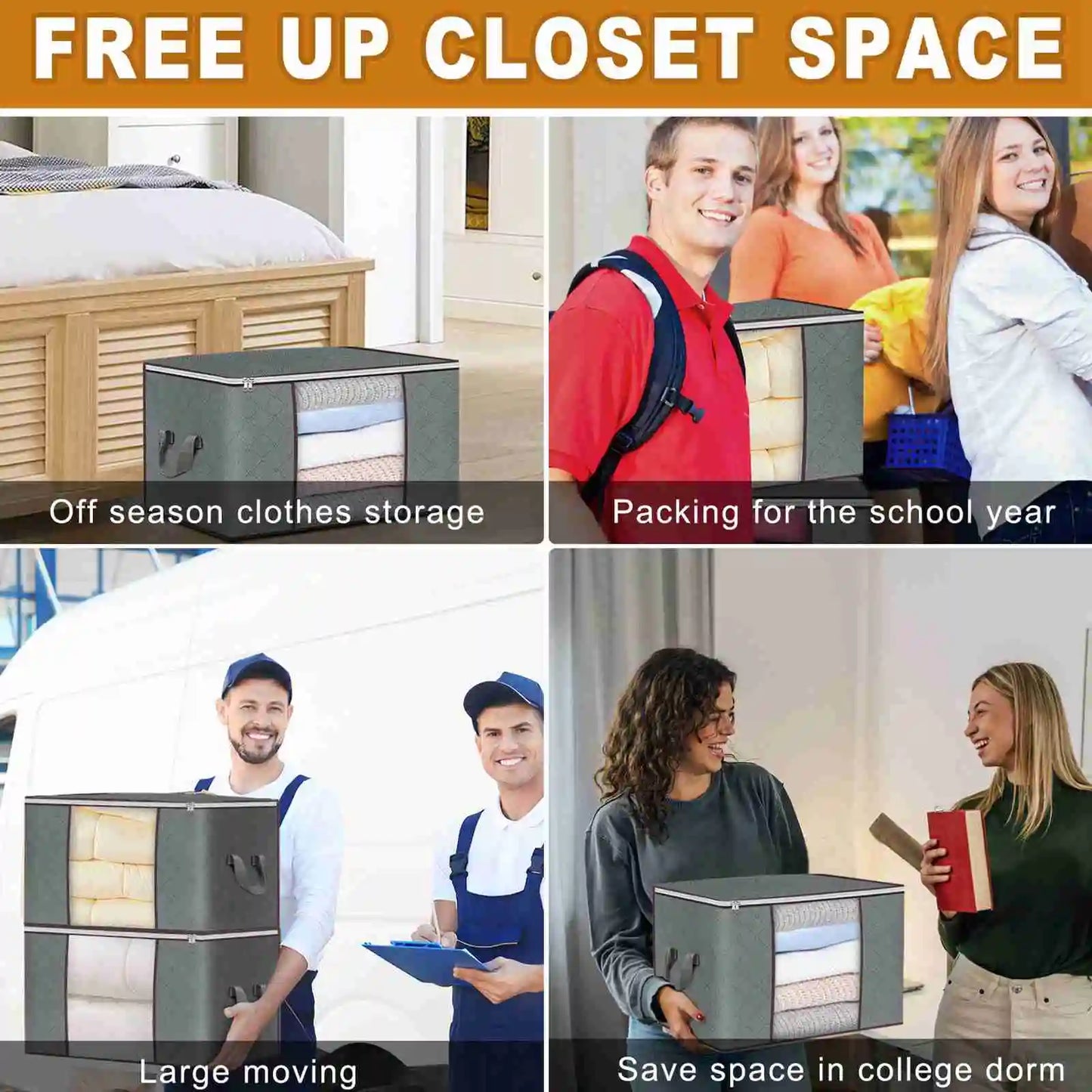 6pcs Large Storage Bag Clothes Storage Containers with Sturdy Handles for Closet Storage Comforter Blanket Clothing Bedding Toys