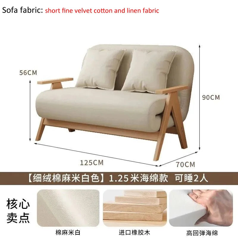 Multifunctional Solid Wood Folding Sofa Bed - Living Room Single Double Foldable Sofa 85/105/125 Cm Various Sizes Available