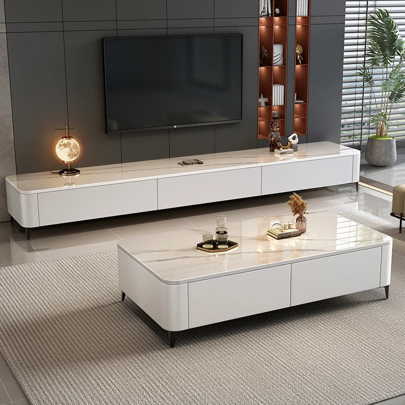 Rock slab coffee table living room home 2024 new small apartment light luxury advanced modern simple floor TV cabinet combinatio