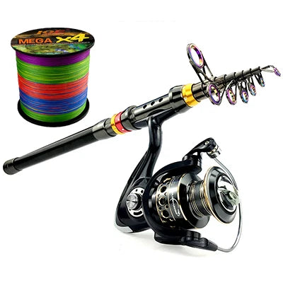 1.8-3.6m Spinning Fishing Rod Reel Combo Travel Carbon Sea Pole 5.2:1 Gear Ratio Metal Spool Wheel with Line Kits for Bass Carp