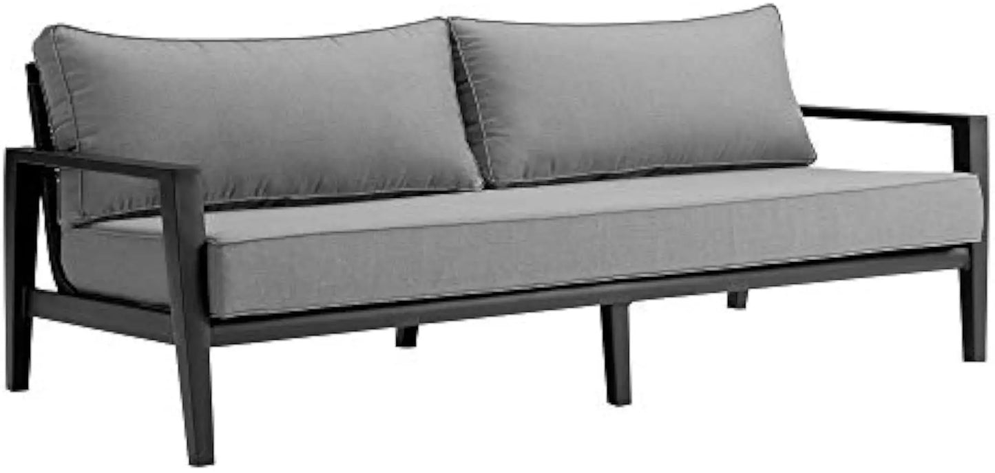 Armen Living Cayman Aluminum Outdoor Sofa in Black and Dark Gray