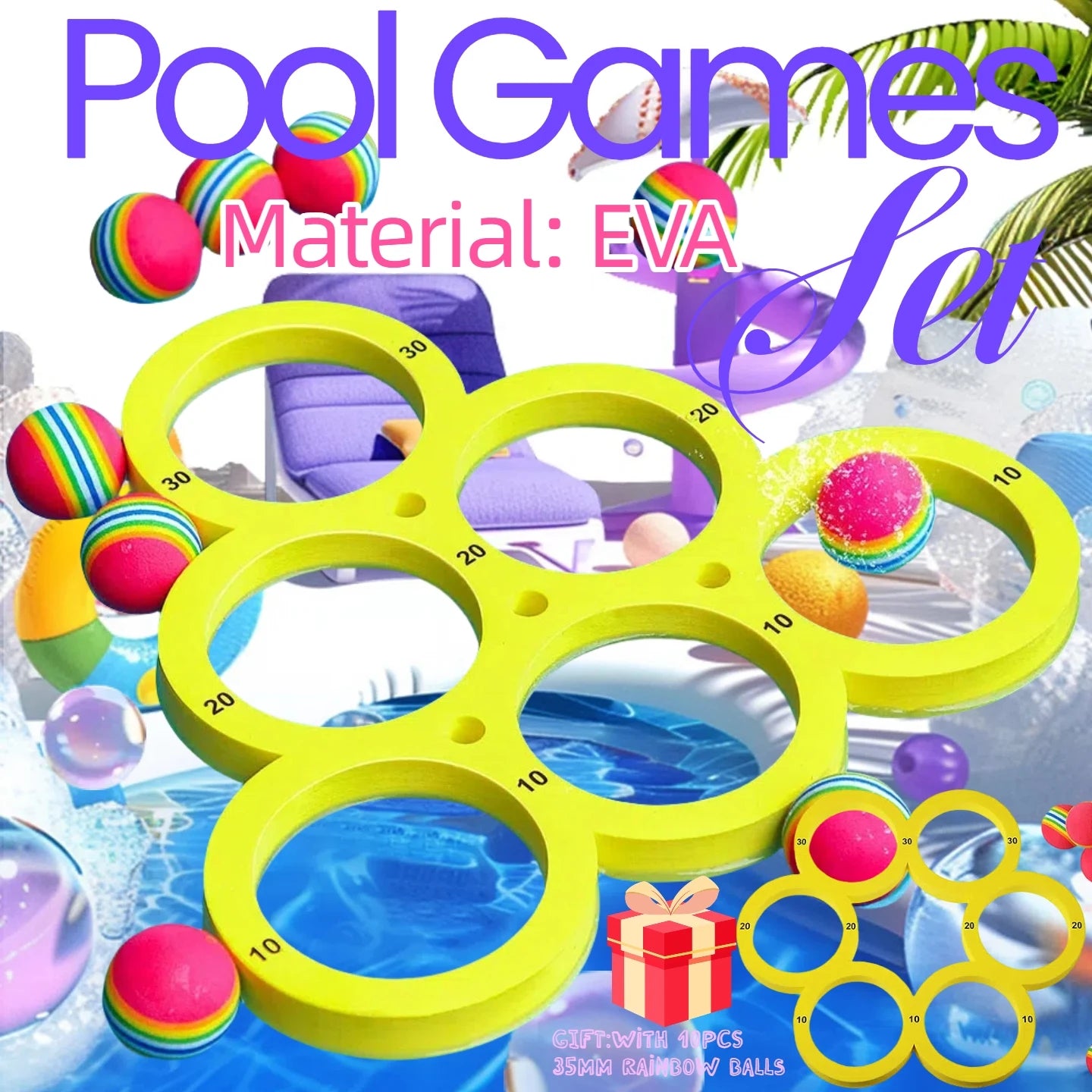 Pool Fun Splash Water Sports Floating Pool Game Set Durable EVA Material, Random Color Ball, Perfect for Summer Fun