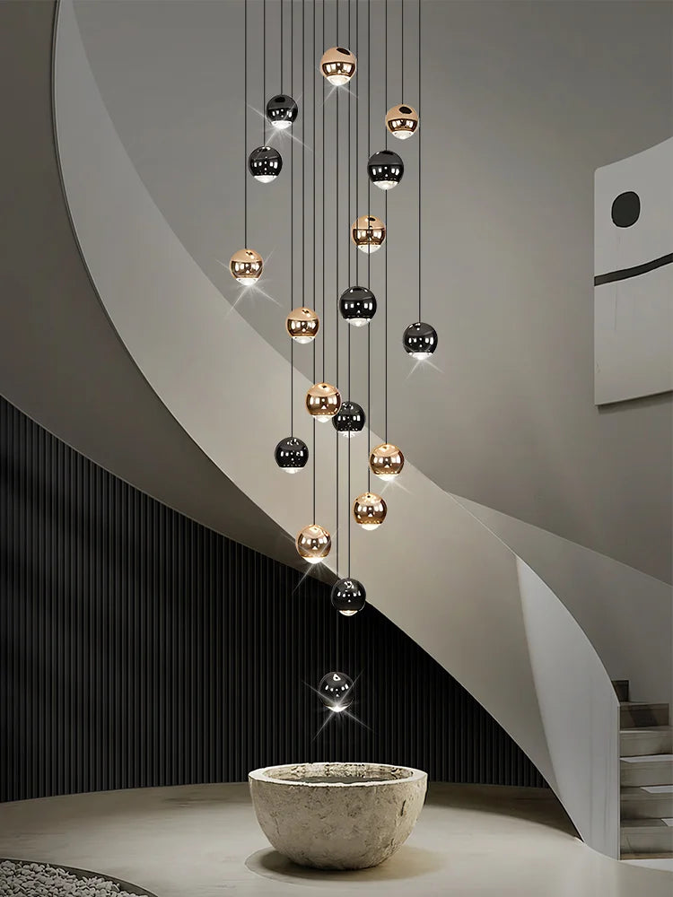 Living Room Modern LED Lighting Apartment Stairwell Hanging Lamps Villa Hall Staircase Pendent Lights Lobby Spherical Chandelier