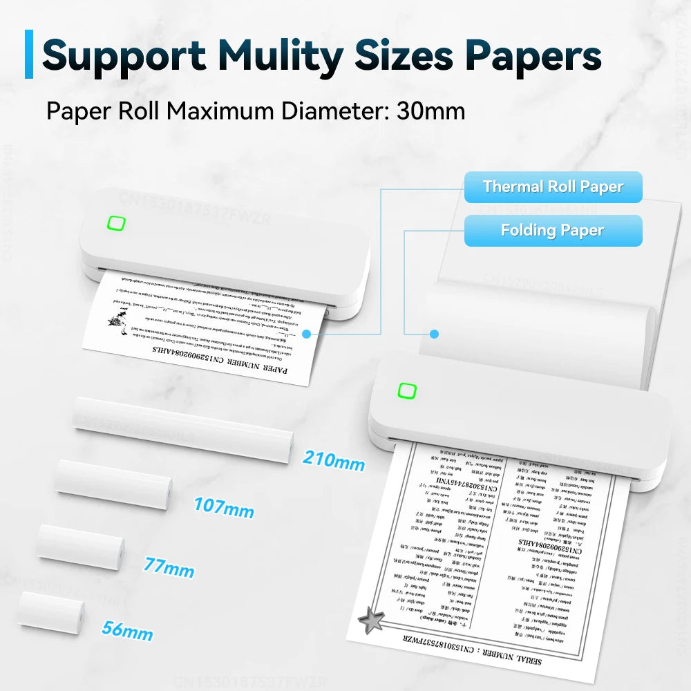 Portable Printer A4 Thermal Paper Printer Tattoo Stencil Printer Machine for Phone PC Computer Mini Printer Bluetooth Connect