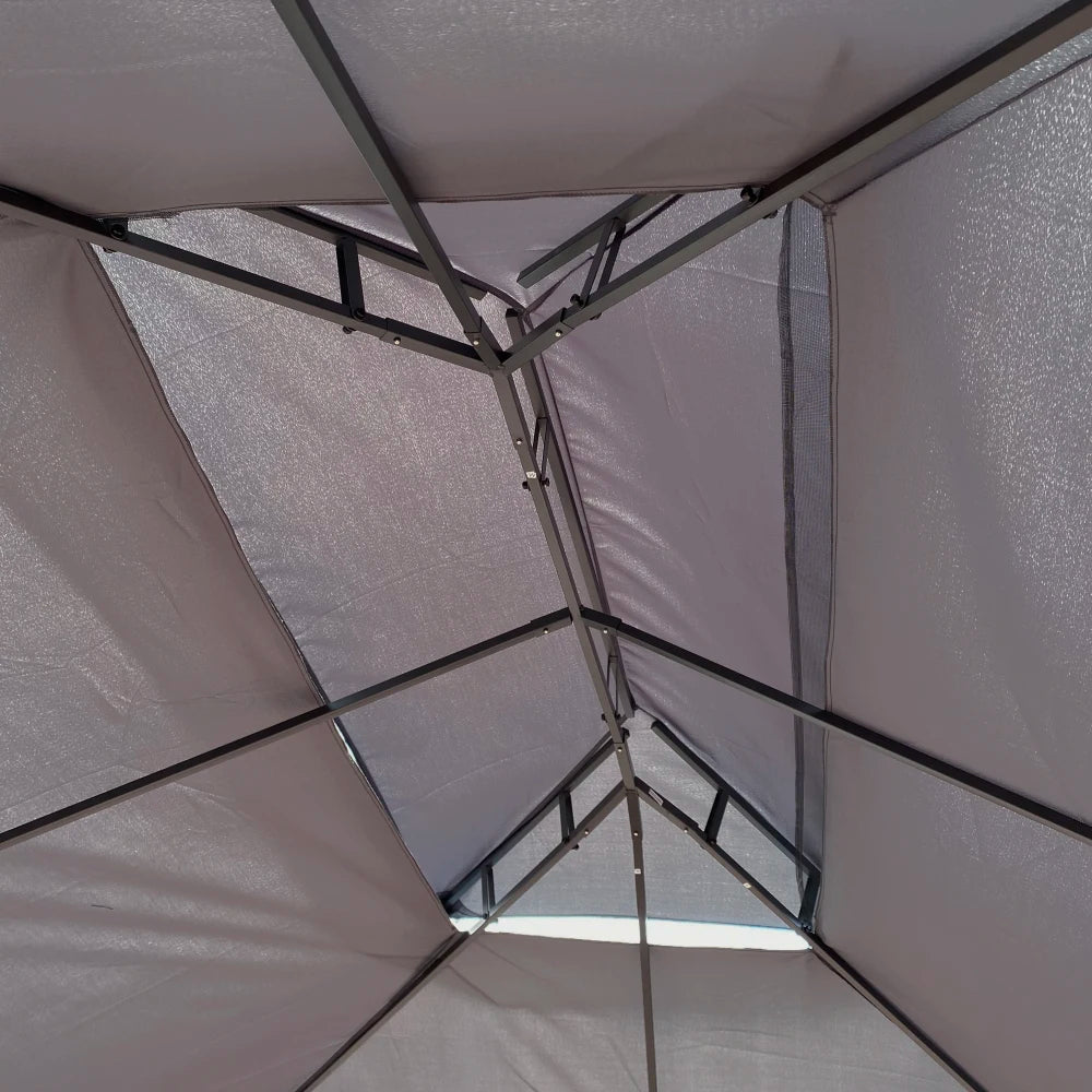 Large Space Outdoor Patio Canopy Tent Gray Top Ventilated Double Roof Mosquito Net Detachable Mesh Screen Lawn Garden Backyard