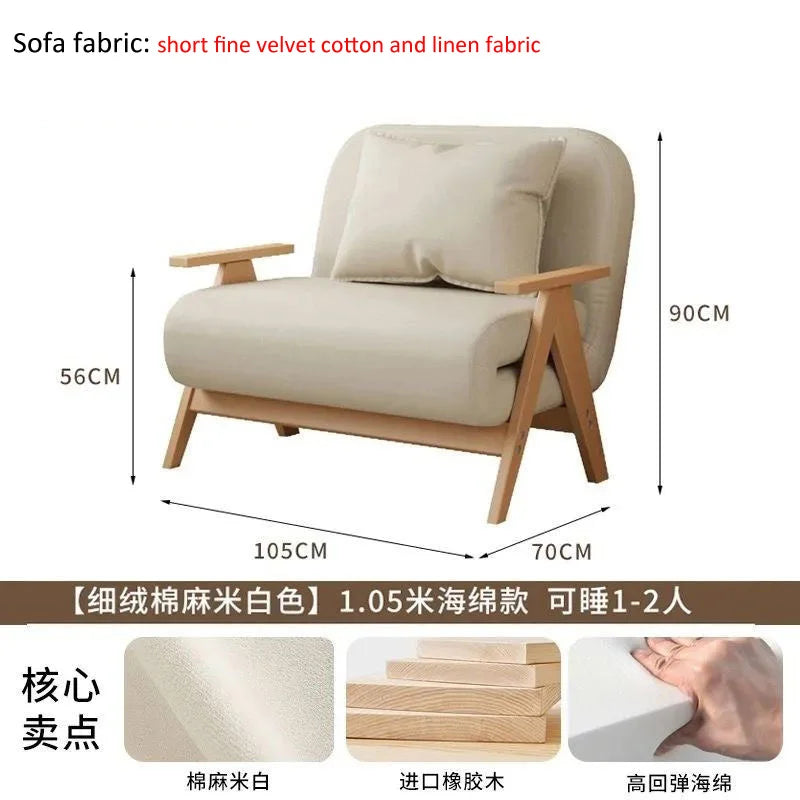 Multifunctional Solid Wood Folding Sofa Bed - Living Room Single Double Foldable Sofa 85/105/125 Cm Various Sizes Available