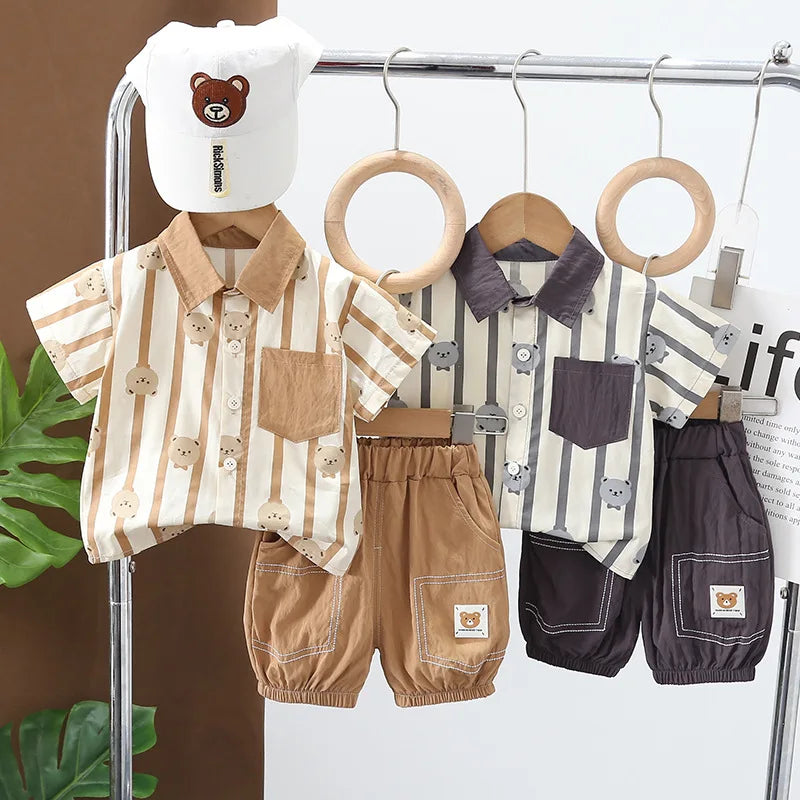 Baby Boy Clothes Set T-Shirt+Shorts Kids Boy Summer Clothing Set Cute Cartoon Bear Outfit Set Infant Toddler Tee Shirt Pants