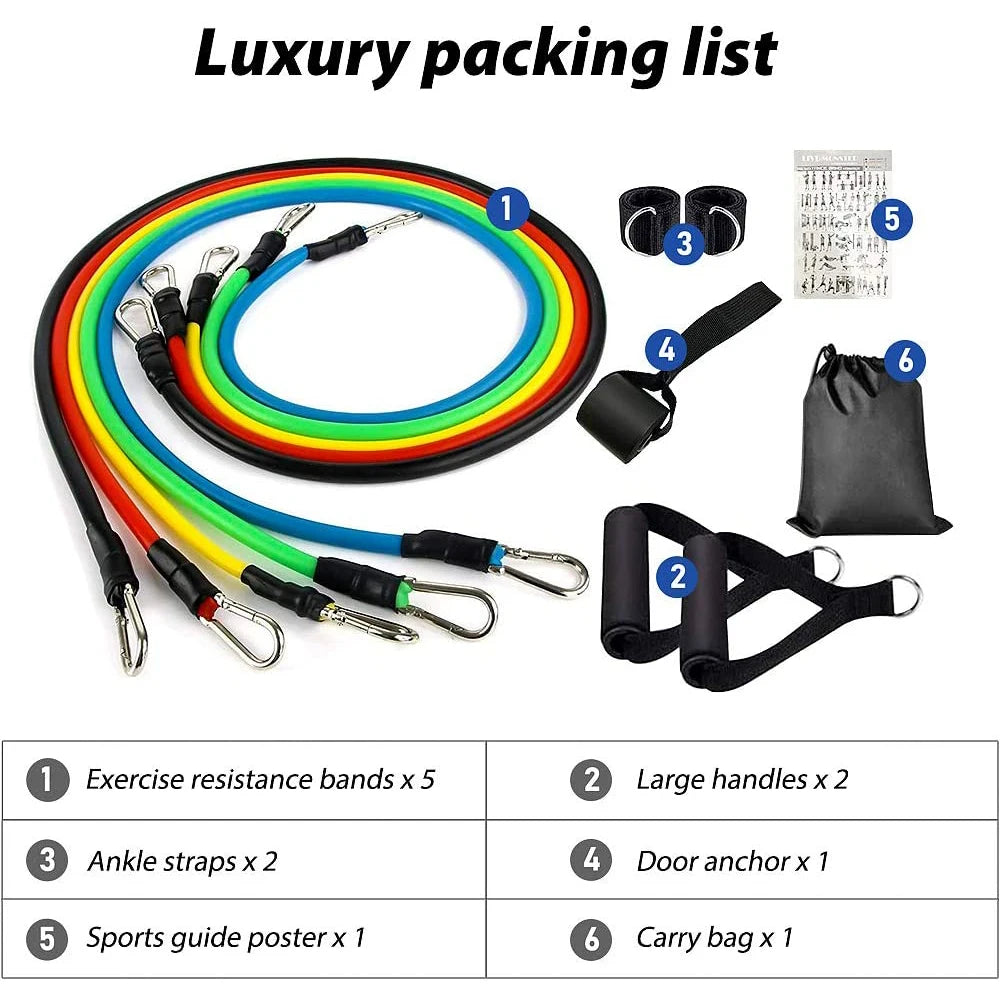 Elastic Rubber Resistance Bands, Expander for Bodybuilding, Home Gym Equipment, Weight Training, Fitness, 11Pcs