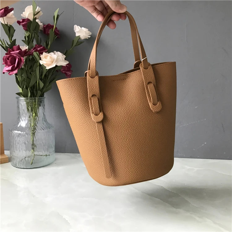 Trendy Leather Buet Bag Women's Handbag Cany Oversto Crossbody oulder Bag Faionable op Basket Handbag