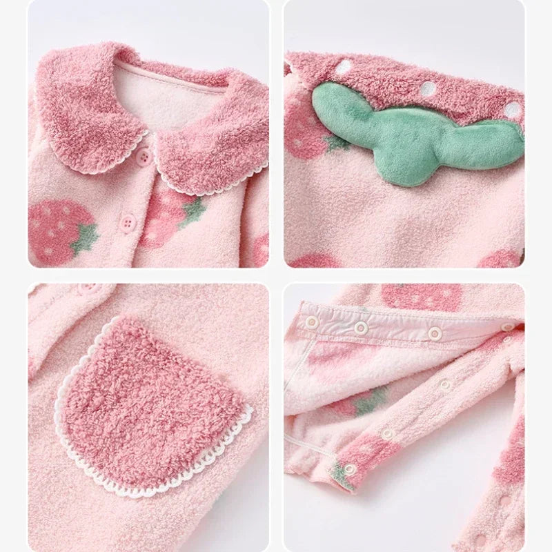 2024 Baby Clothes Girl Autumn Winter Fleece-Lined Jumpsuit for Kids Newborn Matching Children's Snow Woolen Wool Warm Costume