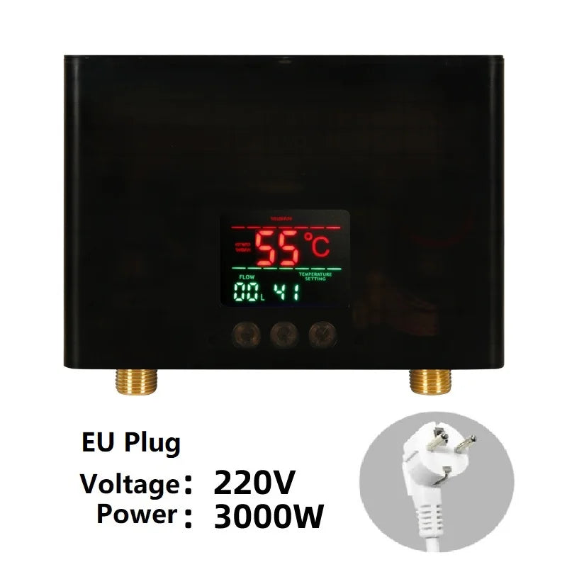 110V/220V Instant Water Heater Bathroom Kitchen Wall Mounted Electric Water Heater LCD Temperature Display with Remote Control