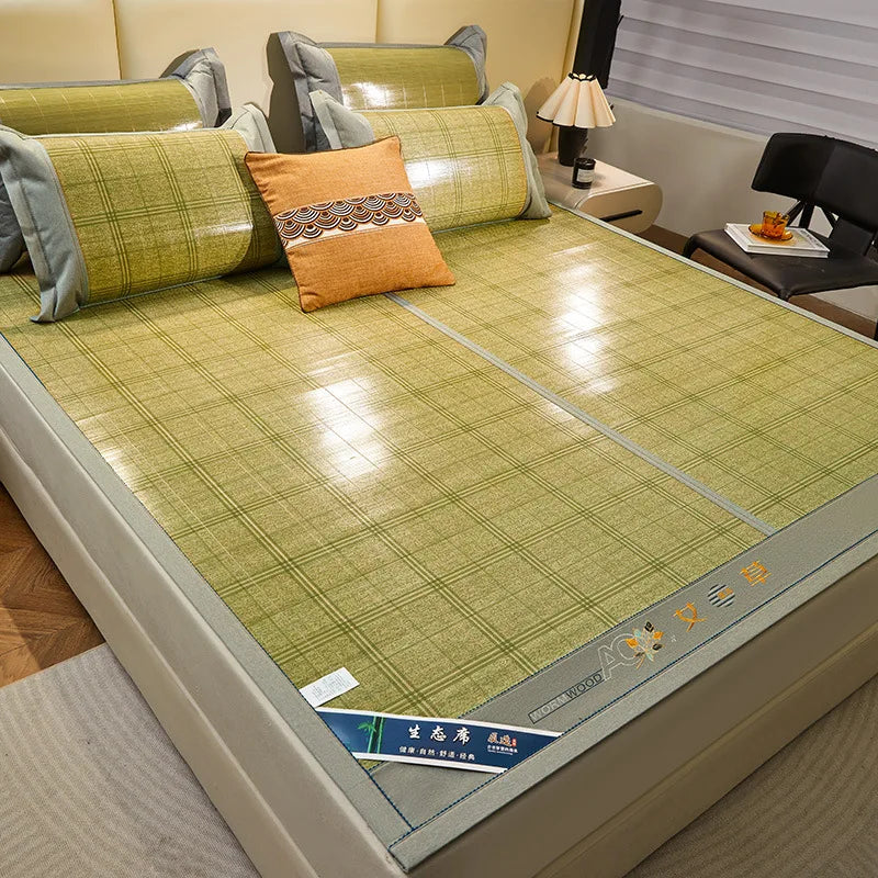 Wormwood mat bamboo mat summer household double bed foldable double-sided ice silk mat summer mat dual-use straw mat