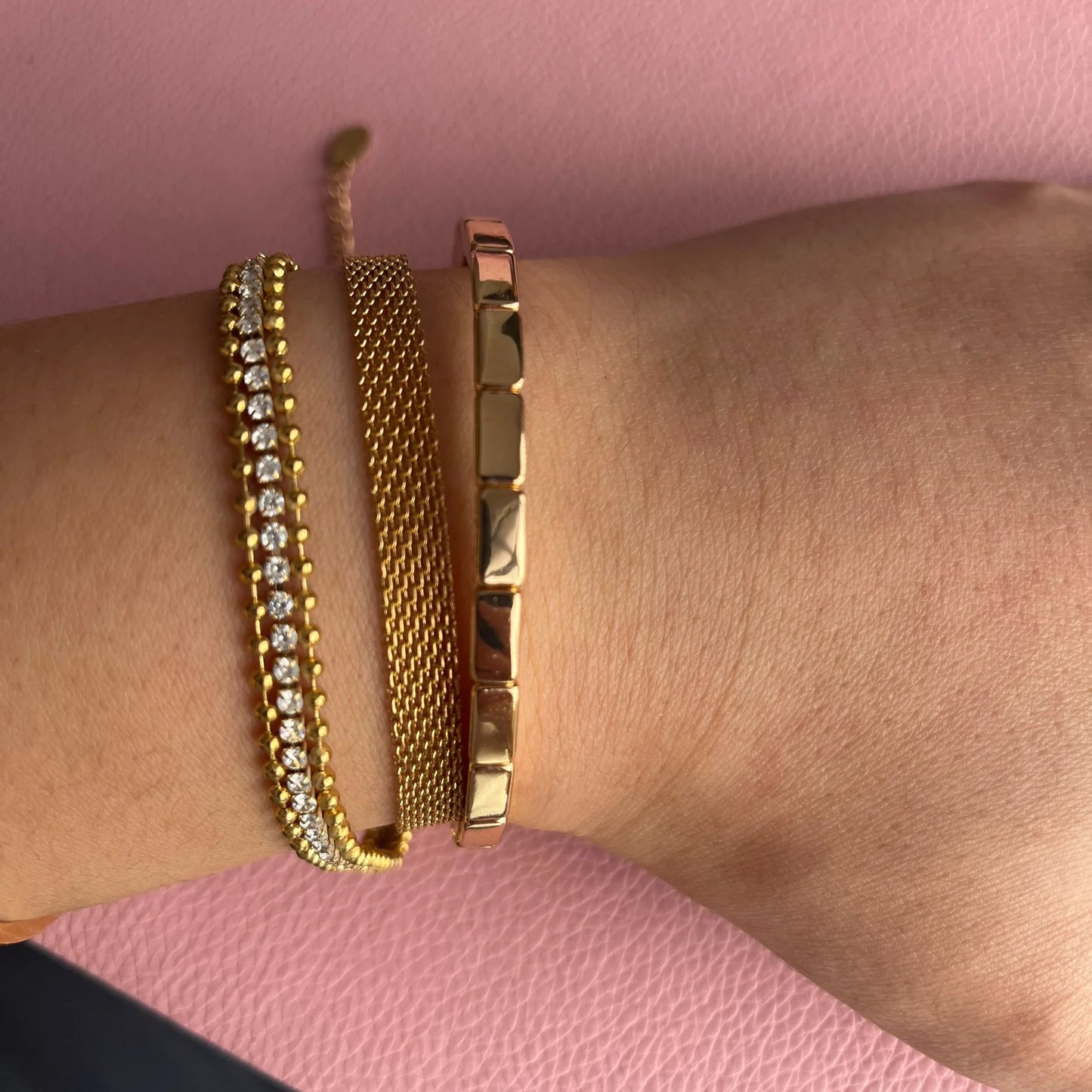 ZMZY European Mesh Tennis Bracelet For Women Fashion Gold Plated Stainless Steel Chain Jewelry Crystal Bead Bracelet Jewellery