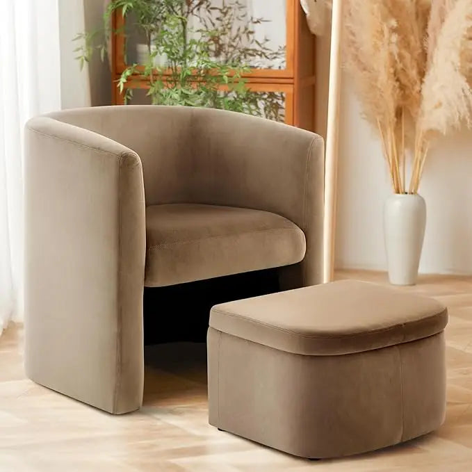 Upholstered Sherpa Bucket Armchair with Storage Footstool, Modern Living Room Side Chair, Single Sofa Armchair