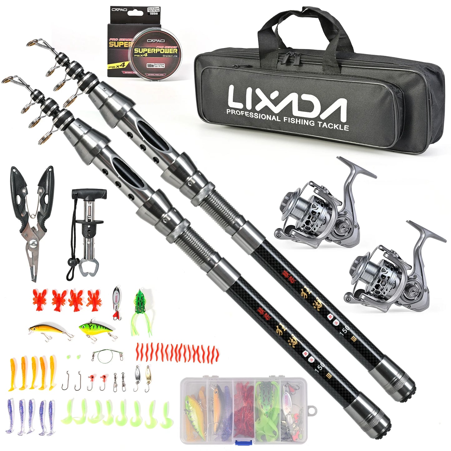 Fishing Pole Reel Combos Telescopic Fishing Rod Kit with Fishing Pliers and Fish Lip Grip Tool