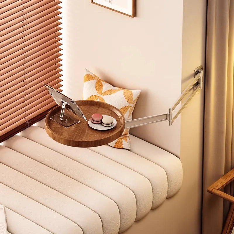 Bedside floating table, foldable bedside storage rack hanging table, small round bedside side of small side of home bedroom