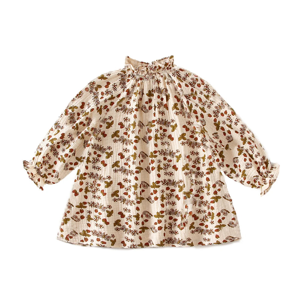 Vintage Toddler Girl Dress Organic Cotton Spring Autumn Baby Girl Clothes For 0-4 Years