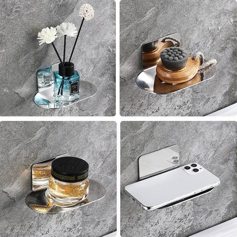 Bathroom Soap Storage Rack Stainless Steel Shower Soap Dish Holder Self-adhesive Wall Sponge Storage Shelf for Kitchen Organizer