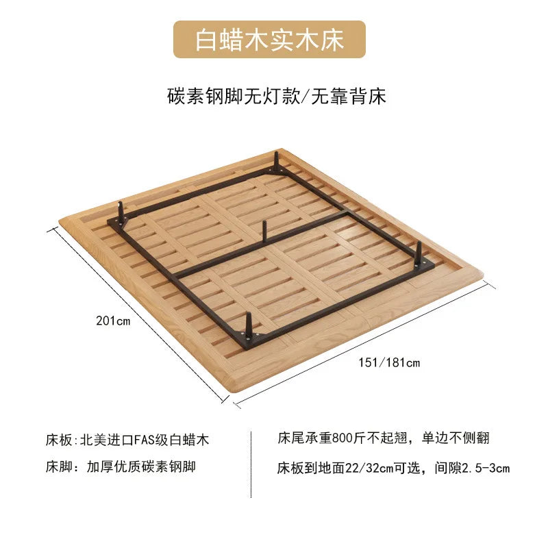 Suspended Bed Minimalist Ash Wood Bedside Frame 2023 New Wabi **** Wind Master Bedroom Simple Pure Solid Wood Bed With Lamp