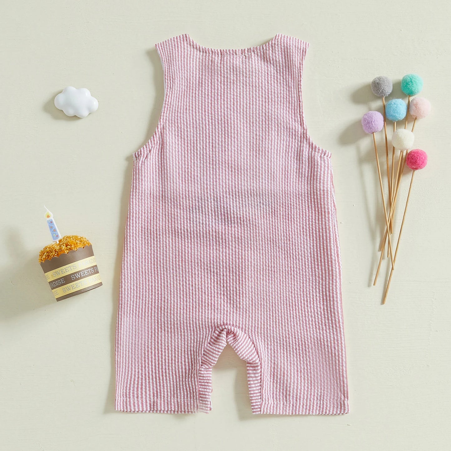 Baby Boy Overalls, Embroidery Cake Striped Jumpsuit Birthday Clothes for Casual Daily