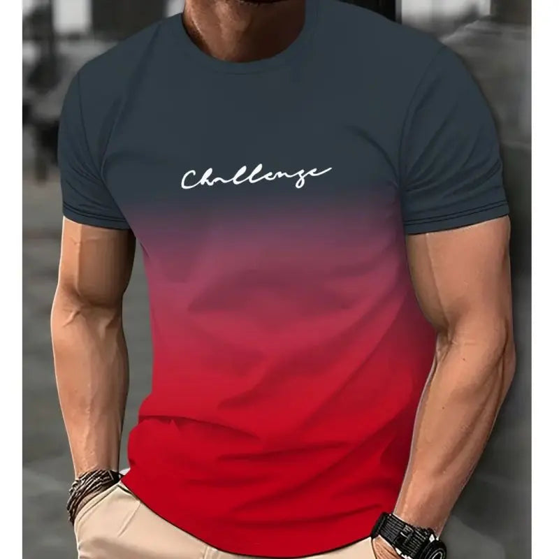 Men's Clothing Short sleeve Top Gradient Color Digital Print T-shirt
