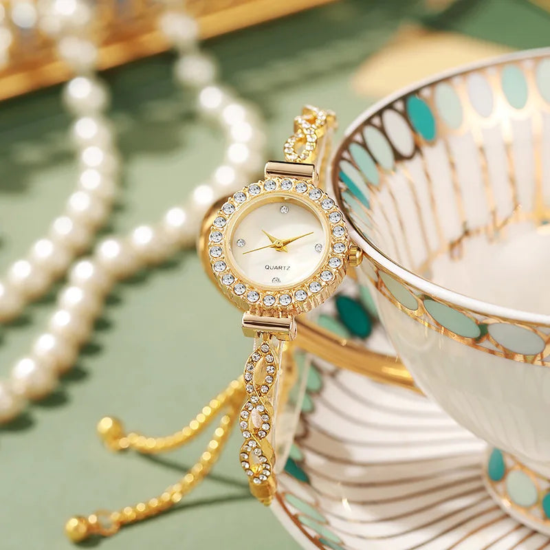 Women's Small Dial Wristwatch, Female Bracelet Watch, Quartz, Leisure, Popular, Elegant Clock, Golden Relojes, Hour, Ladies