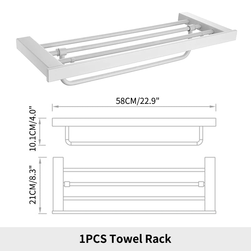 White Bathroom Accessories Towel Rack Shelf Toilet Brush Roll Paper Holder Toothbrush Holder Soap Dish Coat Holder Bath Hardware