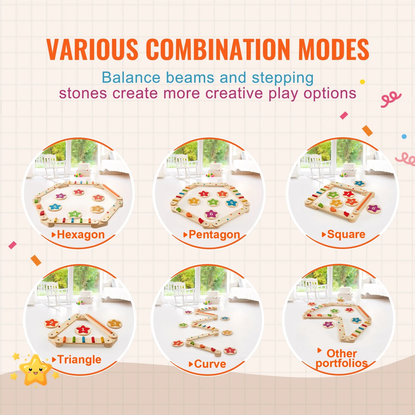 SucceBuy 6 PCS Balance Beam Stepping Stones Indoor Outdoor Wooden Toddler Balance Boards for Kids 2-6 Children Montessori Toy