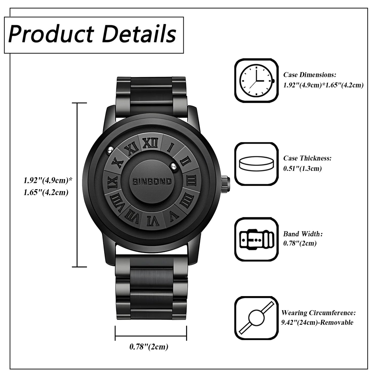 LANCARDO Men's Quartz Watch Mirrorless Magnetic Levitation Waterproof Watch Pineless Ball Design Removable Stainless Steel Strap