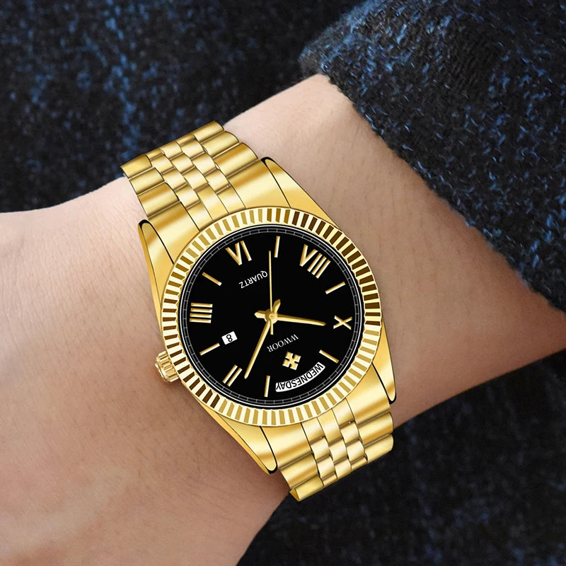 WWOOR Luxury Watches Gift For Men Waterproof Stainless Steel Date Clock New Men Quartz Wristwatches Male Watch Relogio Masculino