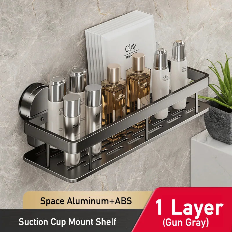 Bathroom Suction Cup Storage Rack Without Drilling Kitchen Toilet Shower Room Shampoo Holder Wall Mount Organizer Bathroom Shelf
