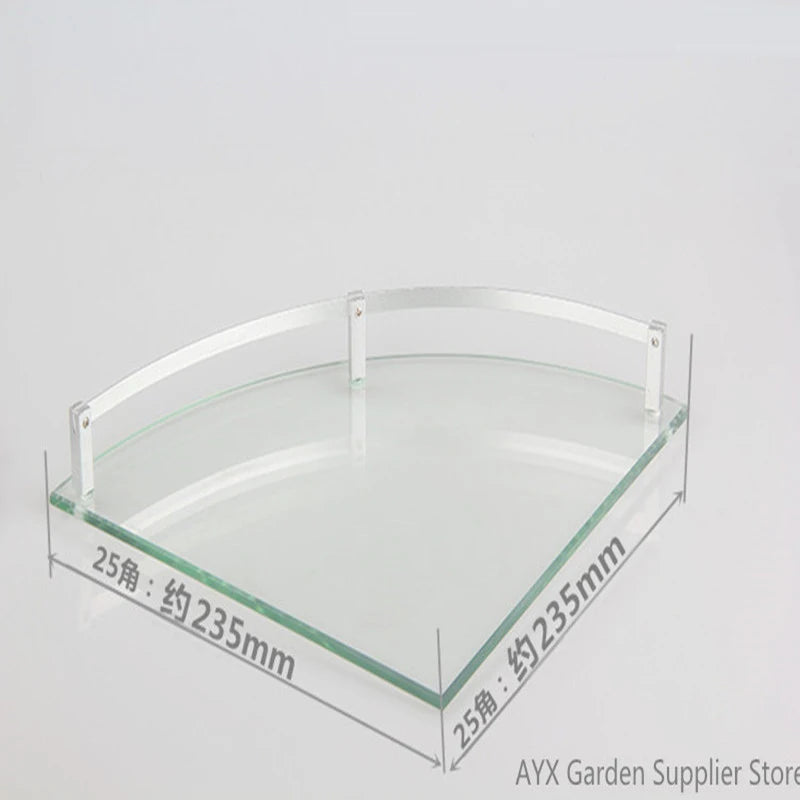 Bathroom Glass Bath Shower Triangular Shelf Holder Organizer Single Layer Modern Style Glass Bathroom Shelves