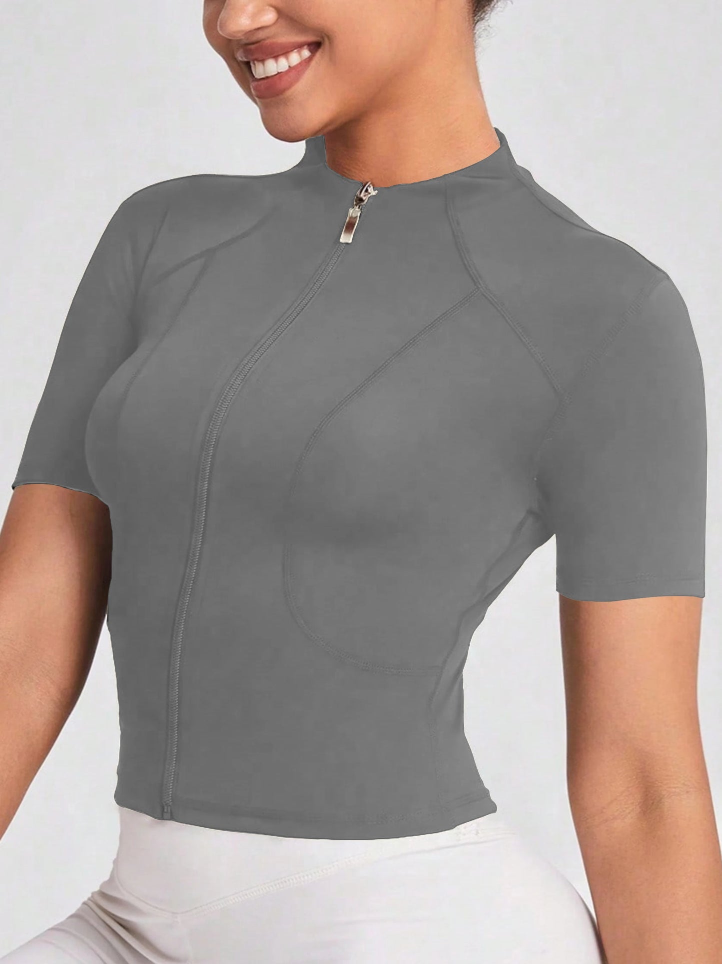 Fitness girl cycling yoga suit top, high-end full zipper jacket, sports T-shirt, training running short sleeved summer