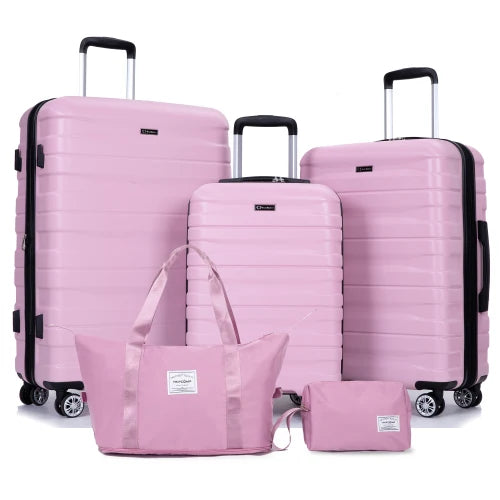 Luggage set of 5 pieces, expandable hard PC luggage set with TSA lock for rotating wheels, polychrom lightweight rolling luggage