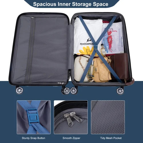 Luggage set of 5 pieces, expandable hard PC luggage set with TSA lock for rotating wheels, polychrom lightweight rolling luggage