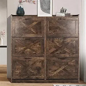 Shoe Storage Cabinet for Entryway, Hidden Shoe Rack Cabinet with 6 Flip Drawers, Farmhouse Freestanding Shoe Organizer Shoe Orga