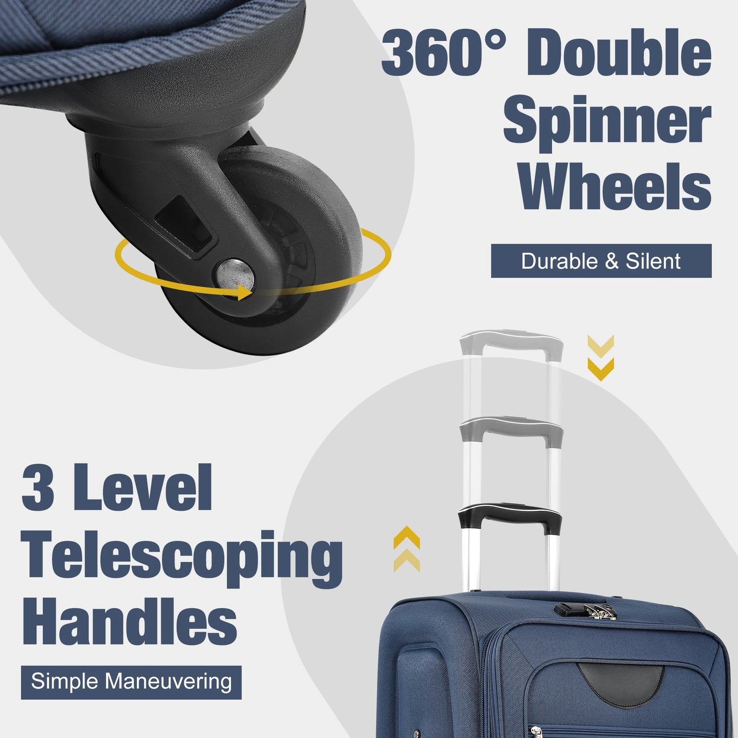 Softside Luggage Expandable 5 Piece Set Suitcase with Duffel Bag Upright Spinner Softshell Lightweight Luggage Travel Set
