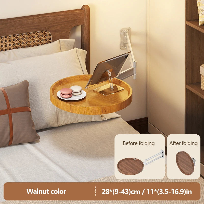 Bedside floating table, foldable bedside storage rack hanging table, small round bedside side of small side of home bedroom