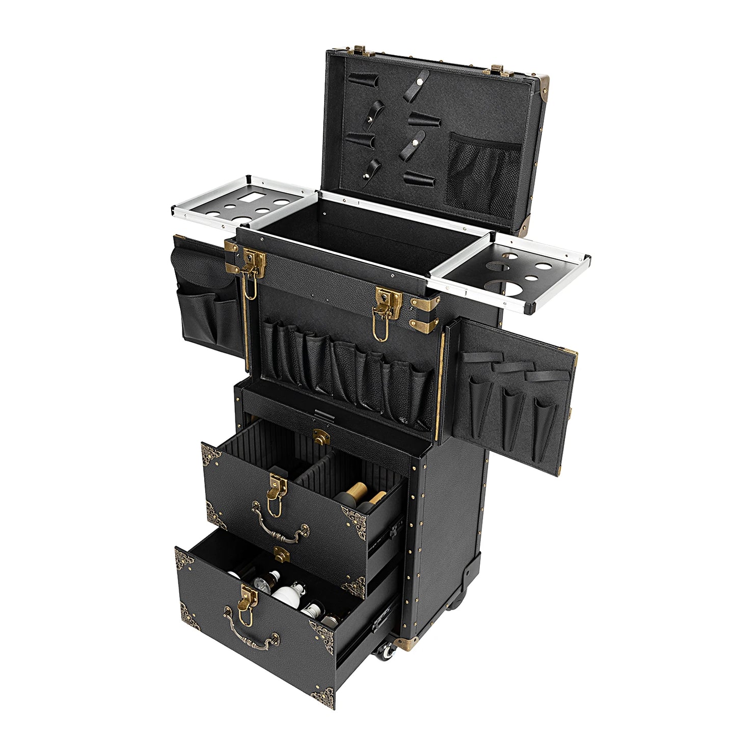 Portable Makeup Train Case,Professional Lockable Rolling Makeup & Hairdressing Trolley for Hair Tool,for Hairdressers and Makeup