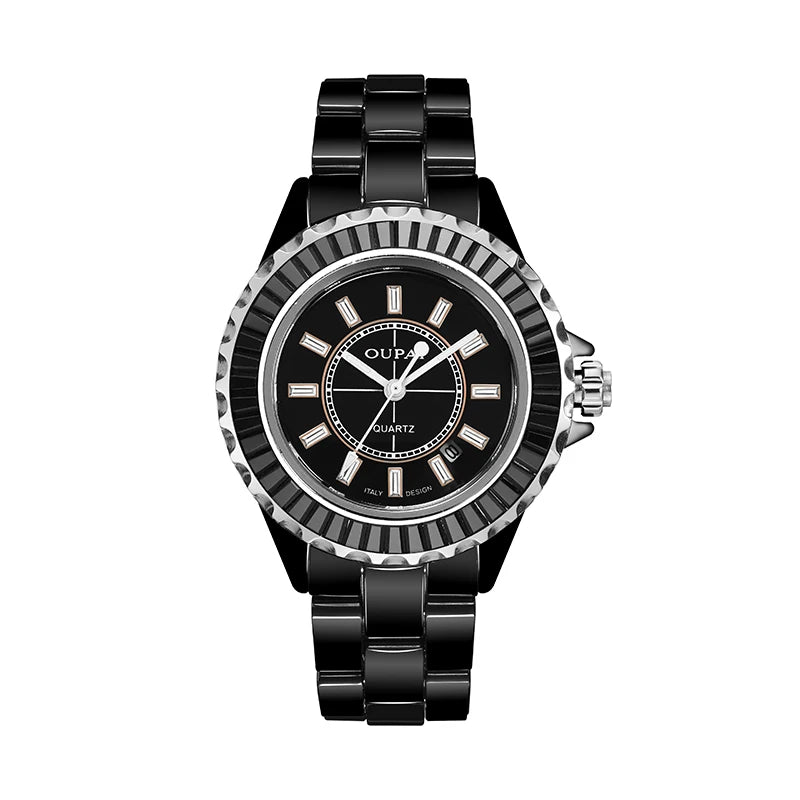 Dectop 2025 New Arrival Baguette Crystal White Ceramic Luxury Classic Wristwatch Lady Wateproof Fashion and Elegant Dress Watch