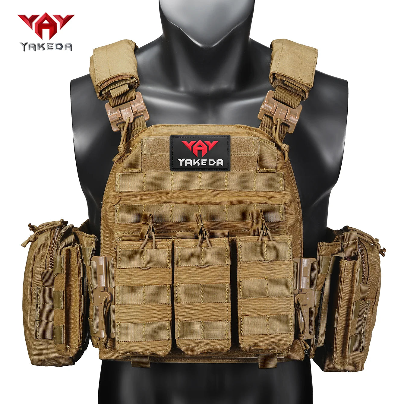 YAKEDA quick-release three-in-one equipment bag hunting vest with six-piece accessory set, detachable and expandable.