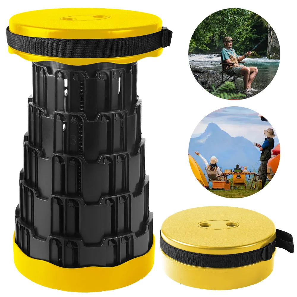Round Stool Retractable Stool Portable Outdoor Furniture Lounge Folding Stool for Camping Fishing Traveling