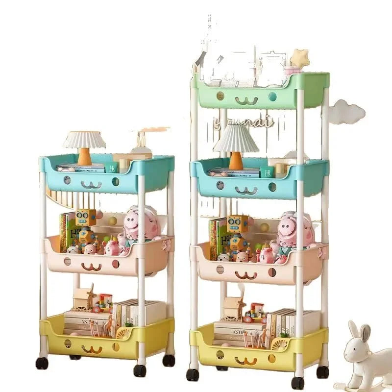 Durable Floor-to-Floor Multi-Storey Trolley Storage Rack in Macaroon Style - for Bedroom Living Room & Child-Focused Storage