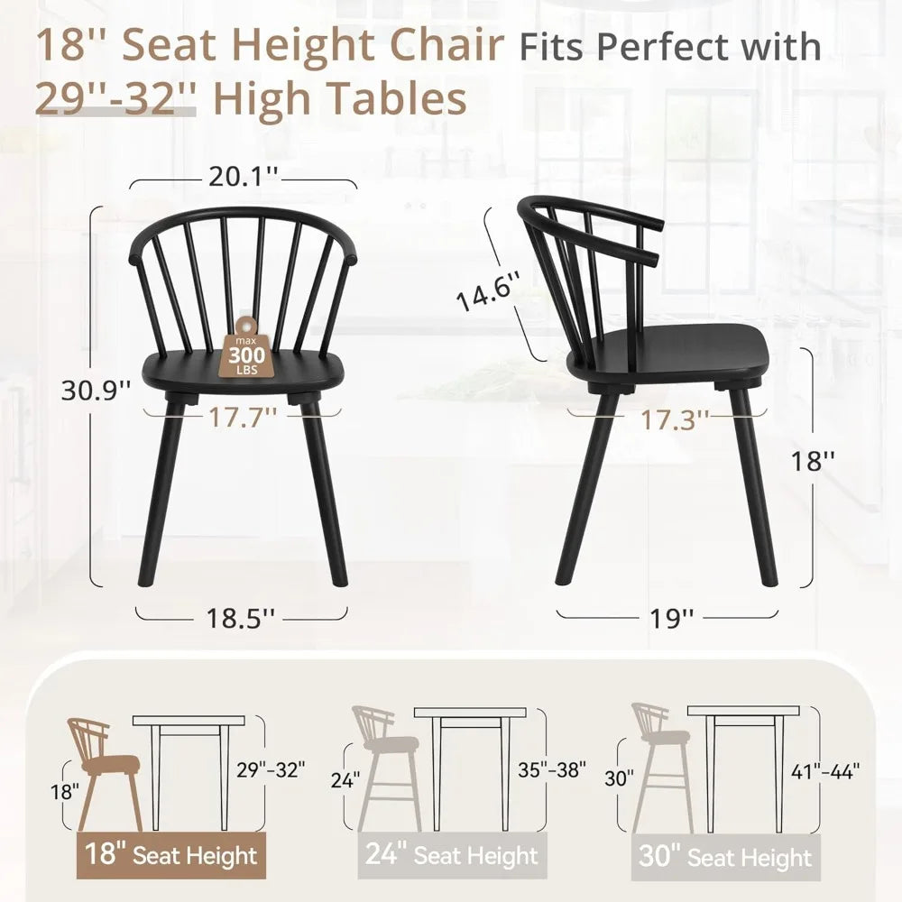 Black Dining Chairs Set of 4, Farmhouse Wood Dining Chairs with Semicircular Backrest, Spindle Dining Chair for Kitchen and Din